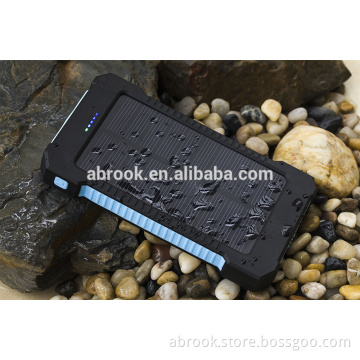 Waterproof 10000mah mini portable solar charger cell phone with camping light and compass